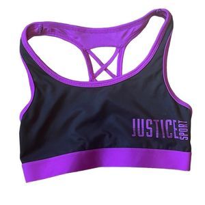 •JUSTICE•BLACK/PURPLE LADDER RACERBACK JUSTICE SPORTS BRA WITH SIZE 34(M)